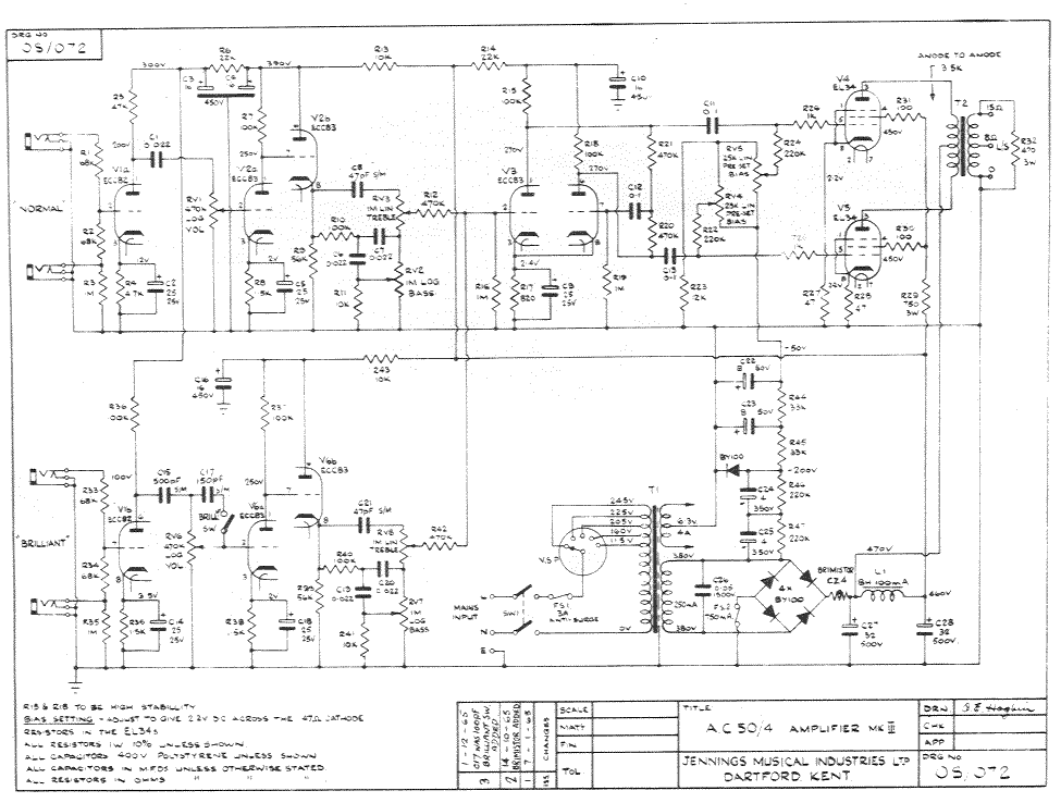 Vox AC 50/4 Amplifier Schematic