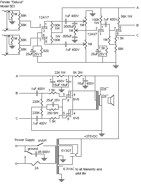 Fender "Deluxe" 5E3 Schematic