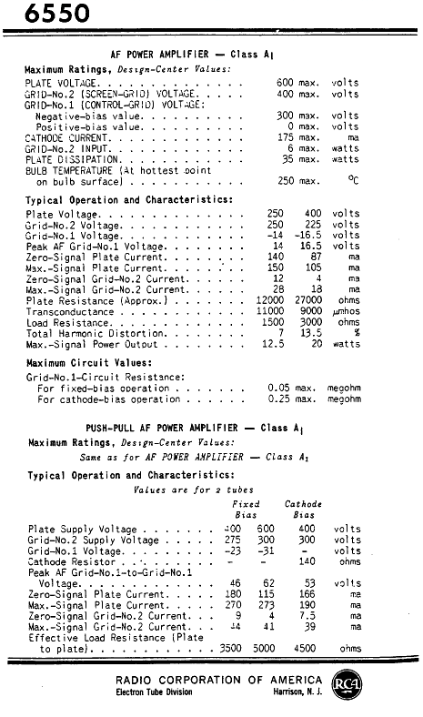 6550 vacuum tube ratings