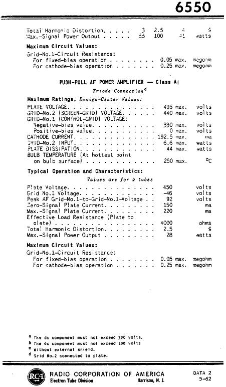 6550 vacuum tube specifications