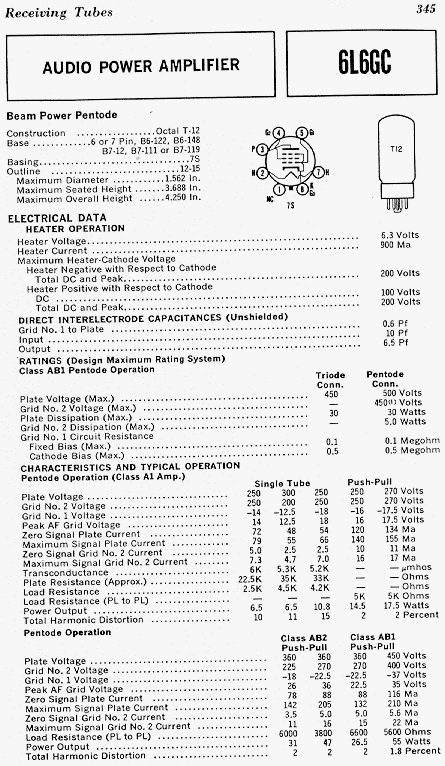 6l6 vacuum tube specifications